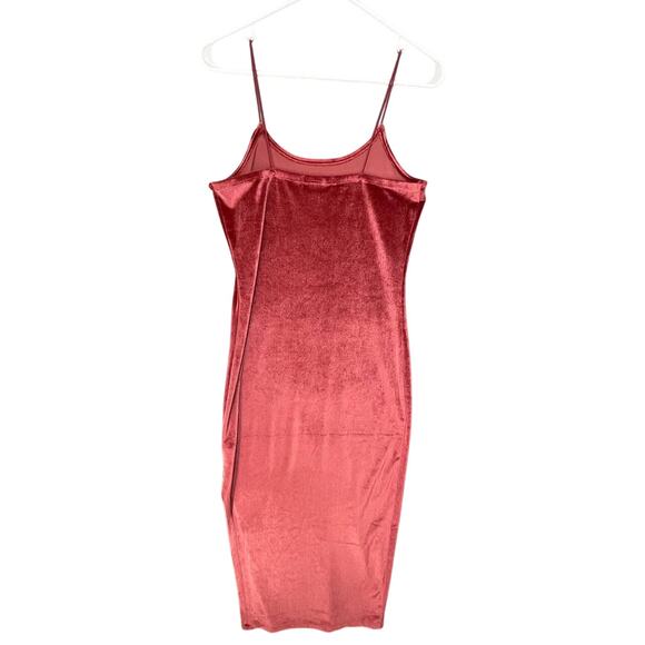 VTG Derek Heart Crushed Red Velvet Midi Slip Dress Side Slit L Coquette Romantic - Picture 6 of 8